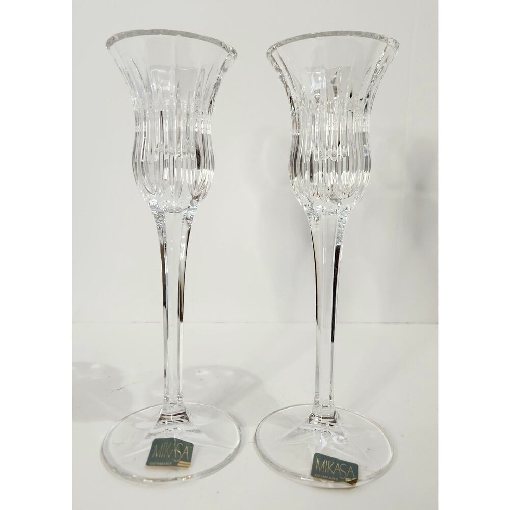 Mikasa Germany Crystal Bud Vases Pair – Fluted Trumpet, Wedding Bridal Décor